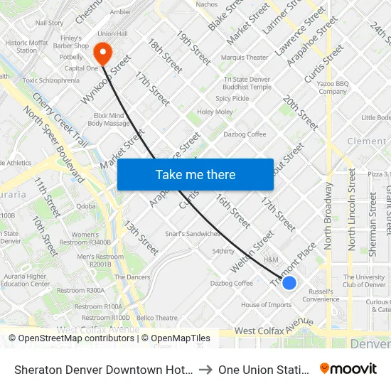 Sheraton Denver Downtown Hotel to One Union Station map