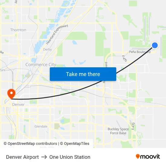 Denver Airport to One Union Station map
