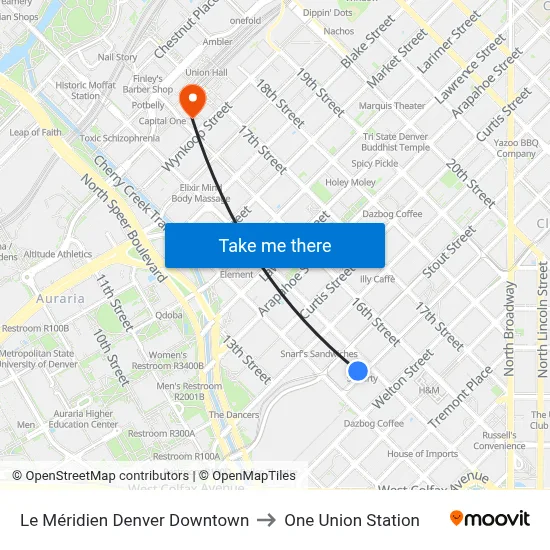 Le Méridien Denver Downtown to One Union Station map