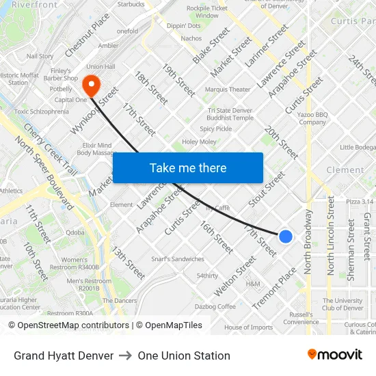 Grand Hyatt Denver to One Union Station map