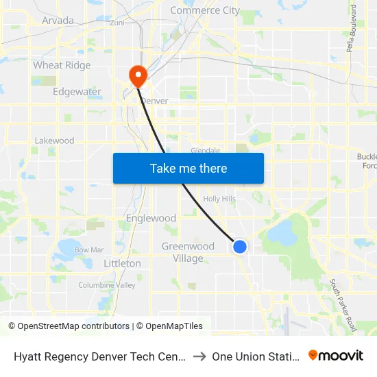 Hyatt Regency Denver Tech Center to One Union Station map