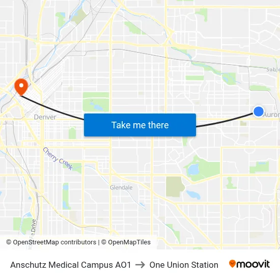 Anschutz Medical Campus AO1 to One Union Station map