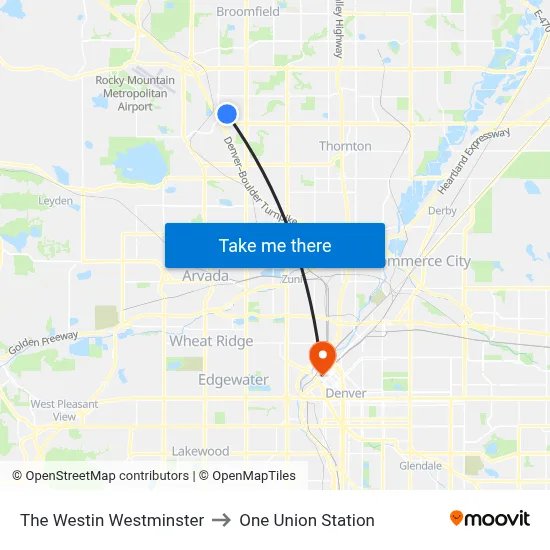 The Westin Westminster to One Union Station map