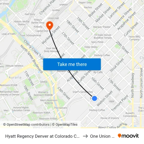 Hyatt Regency Denver at Colorado Convention Center to One Union Station map