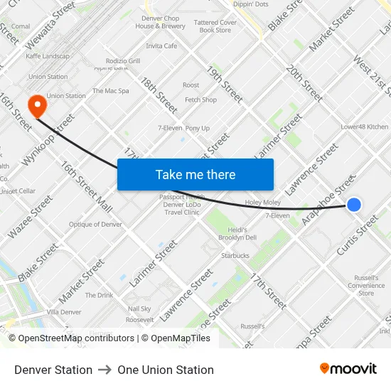 Denver Station to One Union Station map