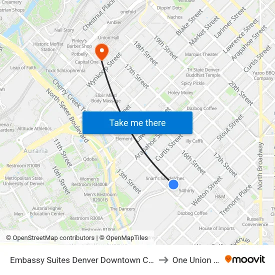 Embassy Suites Denver Downtown Convention Center to One Union Station map