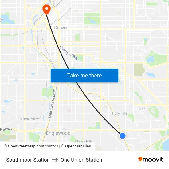 Southmoor Station to One Union Station map