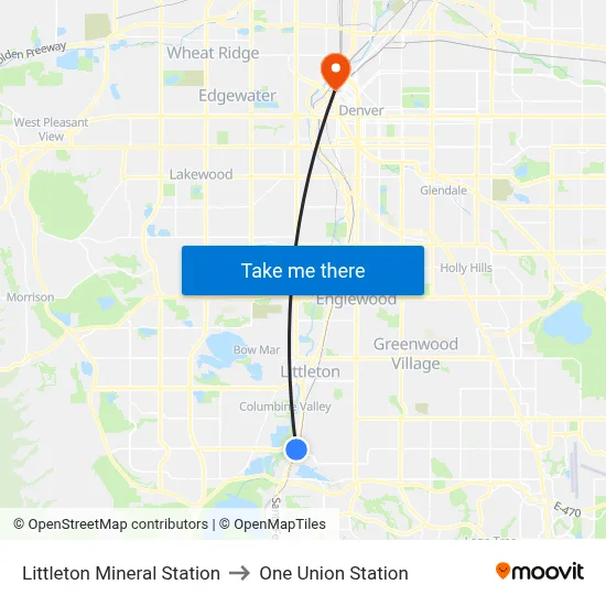 Littleton Mineral Station to One Union Station map