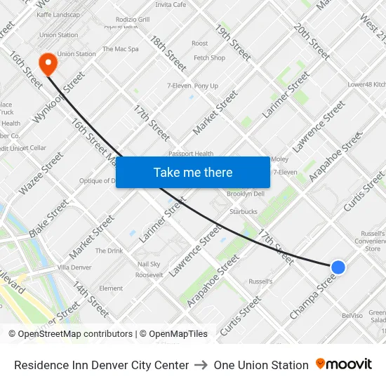 Residence Inn Denver City Center to One Union Station map