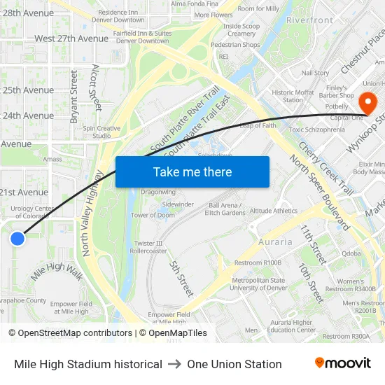 Mile High Stadium historical to One Union Station map