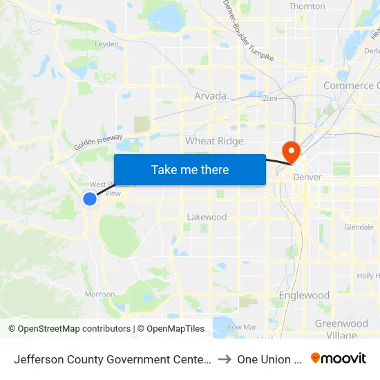 Jefferson County Government Center Golden Station to One Union Station map