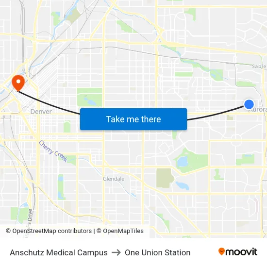 Anschutz Medical Campus to One Union Station map