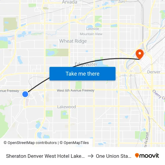 Sheraton Denver West Hotel Lakewood to One Union Station map