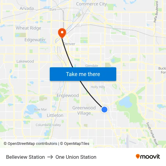 Belleview Station to One Union Station map