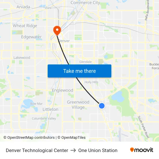 Denver Technological Center to One Union Station map