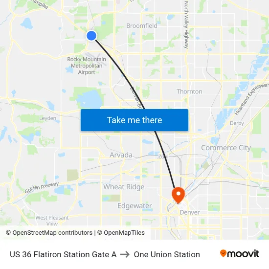US 36 Flatiron Station Gate A to One Union Station map