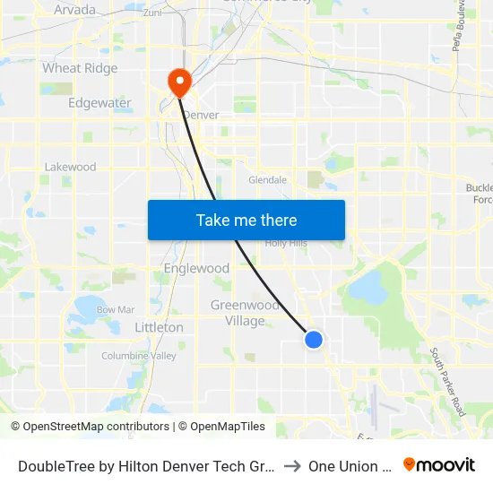 DoubleTree by Hilton Denver Tech Greenwood Village to One Union Station map