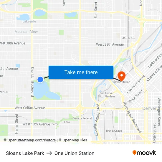 Sloans Lake Park to One Union Station map