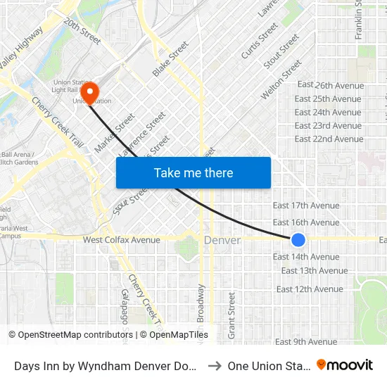 Days Inn by Wyndham Denver Downtown to One Union Station map