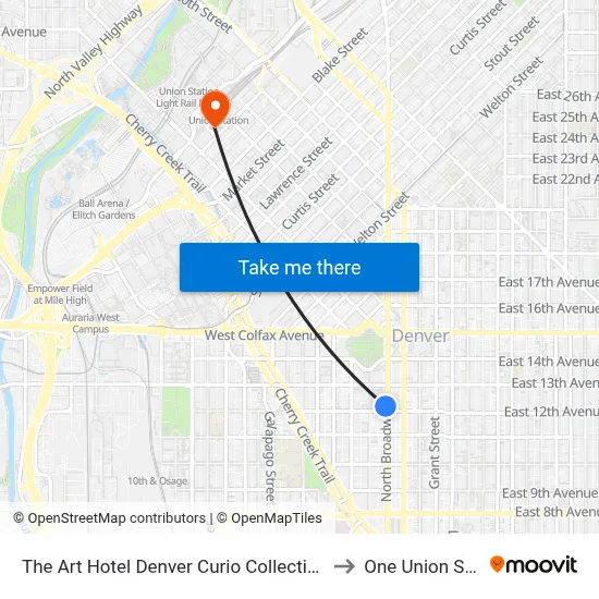 The Art Hotel Denver Curio Collection by Hilton to One Union Station map
