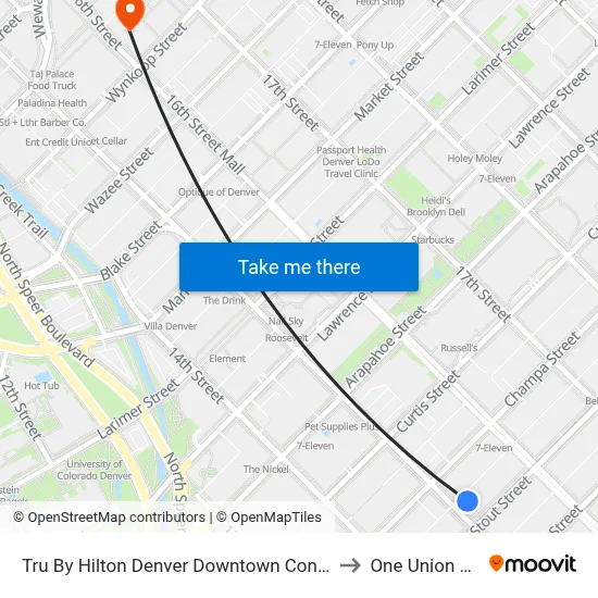 Tru By Hilton Denver Downtown Convention Center to One Union Station map