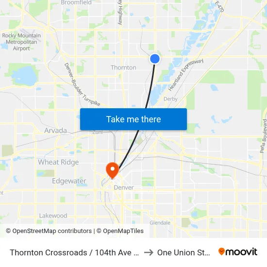 Thornton Crossroads / 104th Ave Station to One Union Station map