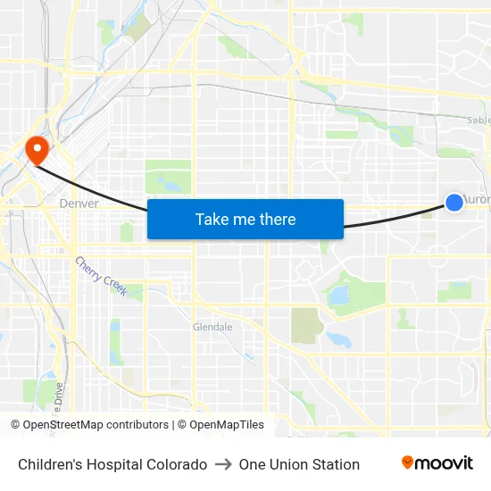 Children's Hospital Colorado to One Union Station map