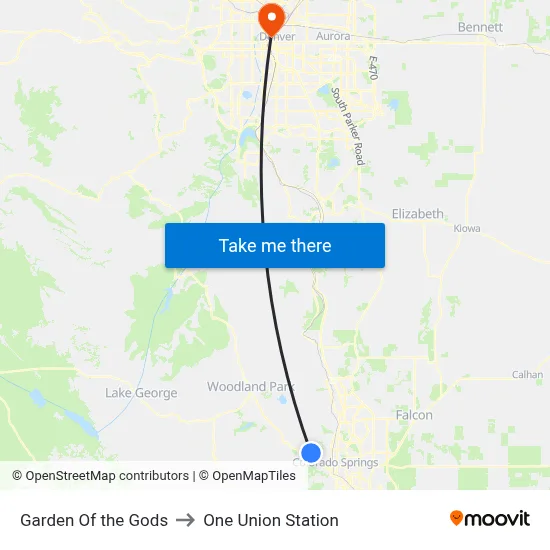 Garden Of the Gods to One Union Station map