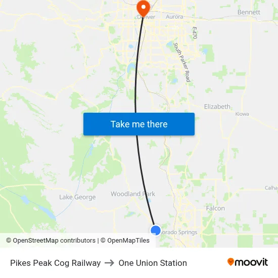 Pikes Peak Cog Railway to One Union Station map