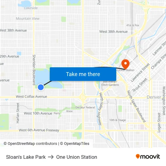 Sloan's Lake Park to One Union Station map