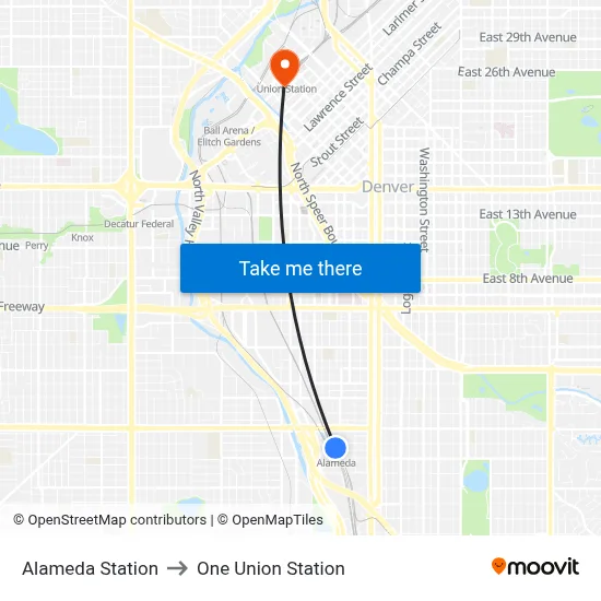 Alameda Station to One Union Station map