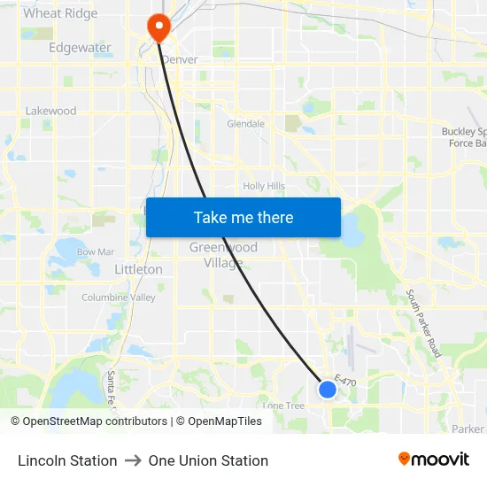 Lincoln Station to One Union Station map
