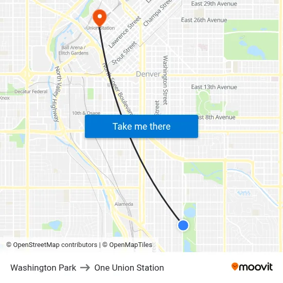 Washington Park to One Union Station map