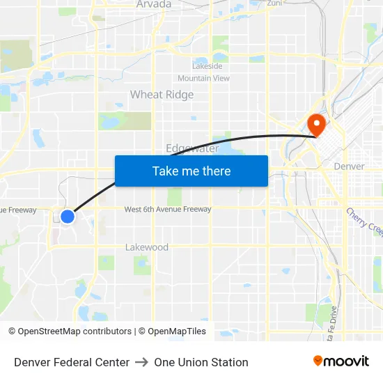 Denver Federal Center to One Union Station map