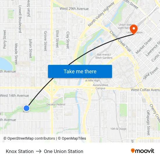 Knox Station to One Union Station map