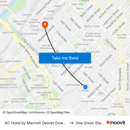 AC Hotel by Marriott Denver Downtown to One Union Station map