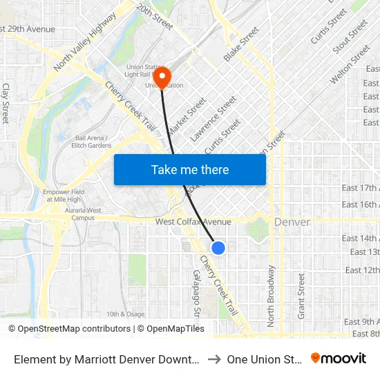 Element by Marriott Denver Downtown East to One Union Station map