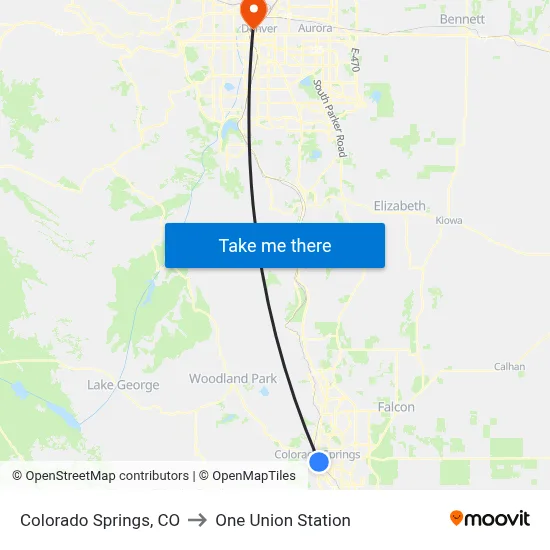 Colorado Springs, CO to One Union Station map