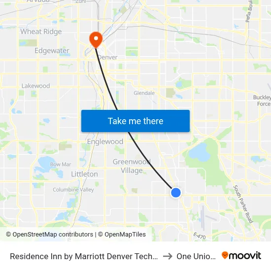 Residence Inn by Marriott Denver Tech Center, Greenwood Village to One Union Station map