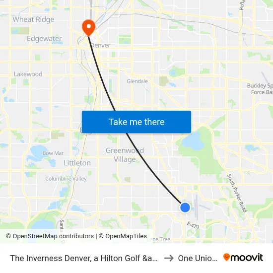 The Inverness Denver, a Hilton Golf &amp; Spa Resort, Englewood to One Union Station map
