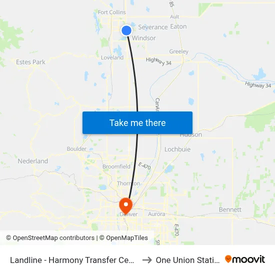 Landline - Harmony Transfer Center to One Union Station map