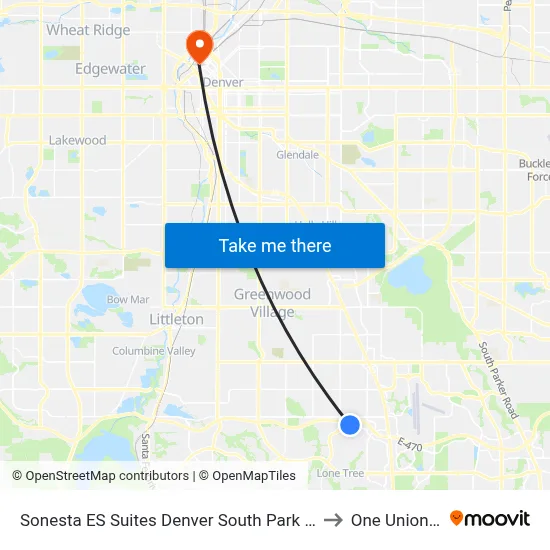 Sonesta ES Suites Denver South Park Meadows, Lone Tree to One Union Station map