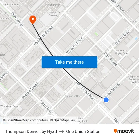 Thompson Denver, by Hyatt to One Union Station map
