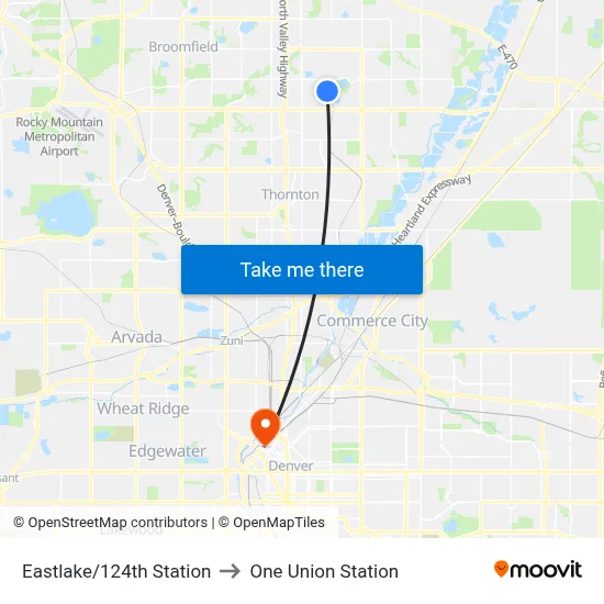 Eastlake/124th Station to One Union Station map