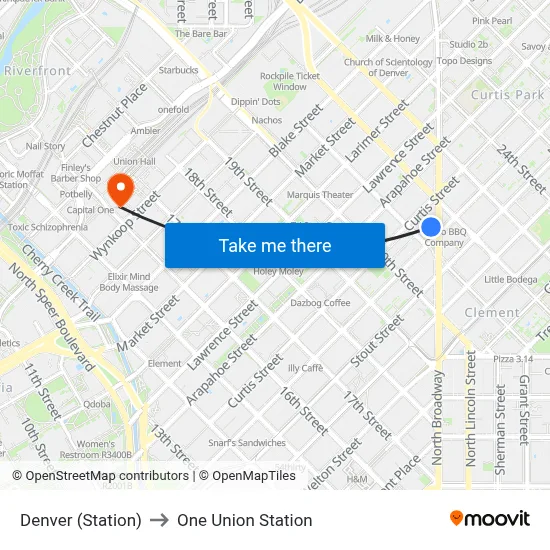 Denver (Station) to One Union Station map