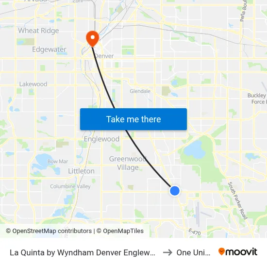 La Quinta by Wyndham Denver Englewood Tech Ctr, Greenwood Village to One Union Station map