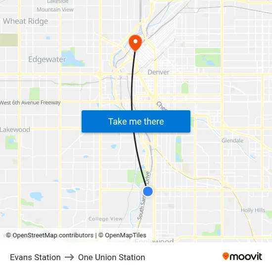 Evans Station to One Union Station map
