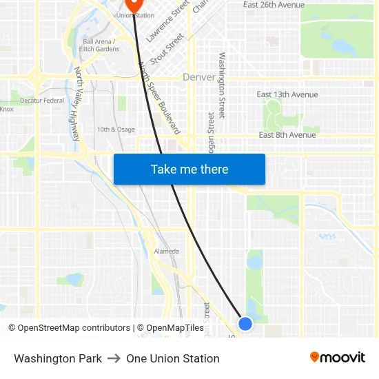 Washington Park to One Union Station map