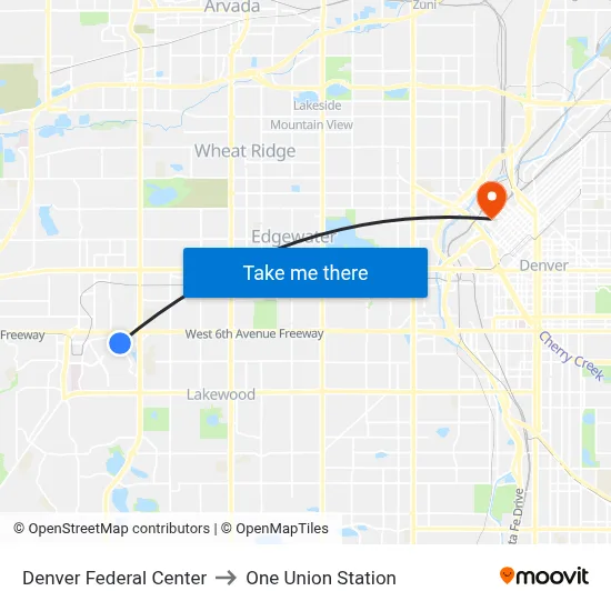 Denver Federal Center to One Union Station map