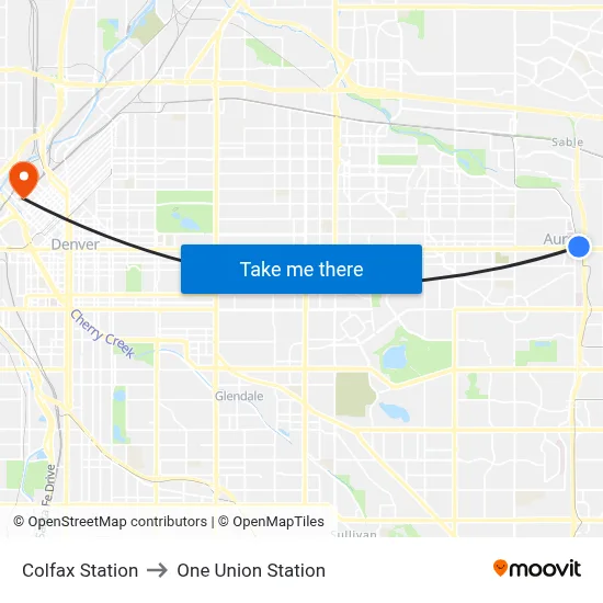 Colfax Station to One Union Station map